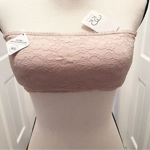 NWT Rene Rofe floral design bandeau w/removable pads nude-pink color